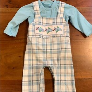 Plaid Baby Overalls with Blue Shirt 6 months Embroidered airplanes